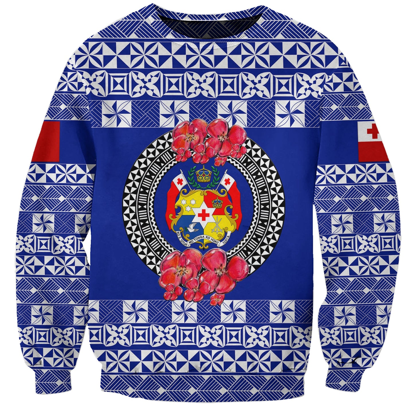 Custom Personalised Tonga Emancipation Day Sweatshirt Independence Day Simple Ngatu Heilala Flower Blue