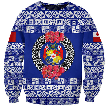 Custom Personalised Tonga Emancipation Day Sweatshirt Independence Day Simple Ngatu Heilala Flower Blue