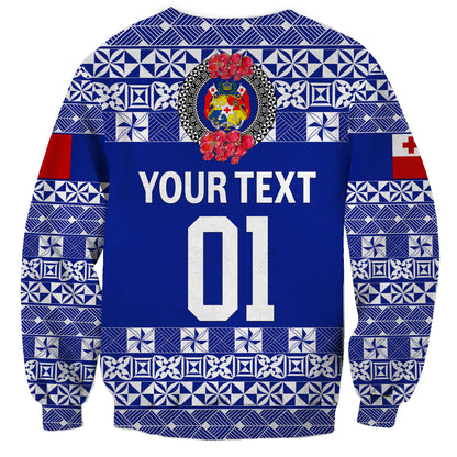 Custom Personalised Tonga Emancipation Day Sweatshirt Independence Day Simple Ngatu Heilala Flower Blue