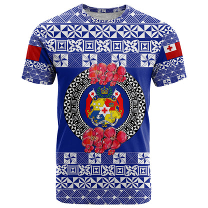 Custom Personalised Tonga Emancipation Day T Shirt Independence Day - Simple Ngatu Heilala Flower - Blue
