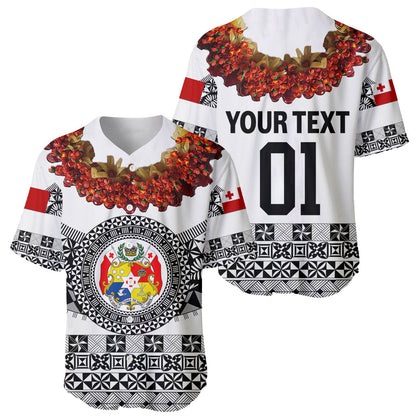 (Custom Personalised) Tonga Emancipation Day Baseball Jersey Independence Day Fancy Kahoa Heilala Flower White Black