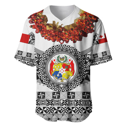 (Custom Personalised) Tonga Emancipation Day Baseball Jersey Independence Day Fancy Kahoa Heilala Flower White Black