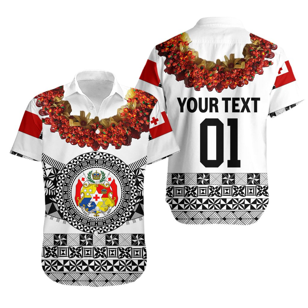 Custom Personalised Tonga Emancipation Day Hawaiian Shirt Independence Day - Fancy Kahoa Heilala Flower - White Black