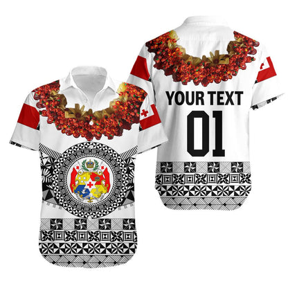 Custom Personalised Tonga Emancipation Day Hawaiian Shirt Independence Day - Fancy Kahoa Heilala Flower - White Black