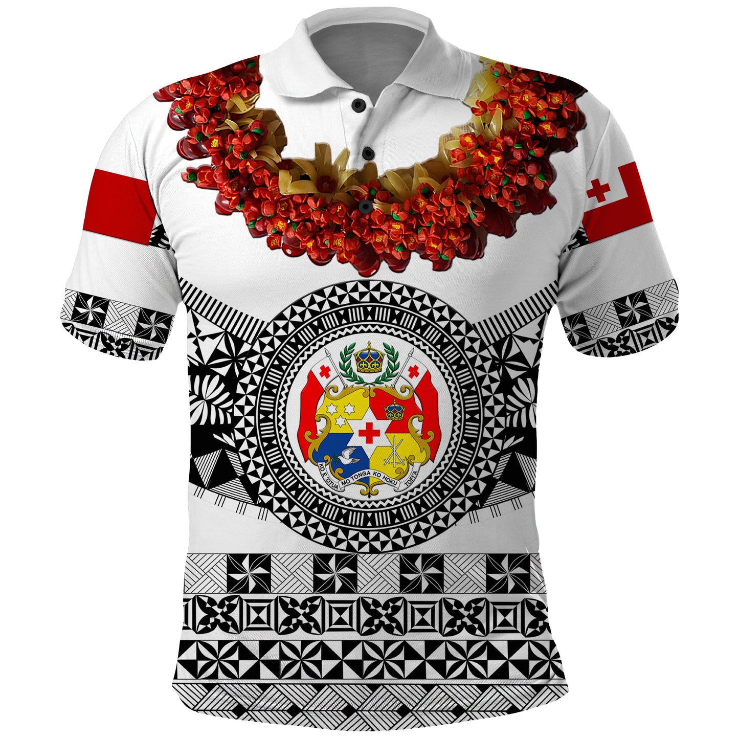 Custom Personalised Tonga Emancipation Day Polo Shirt Independence Day - Fancy Kahoa Heilala Flower - White Black