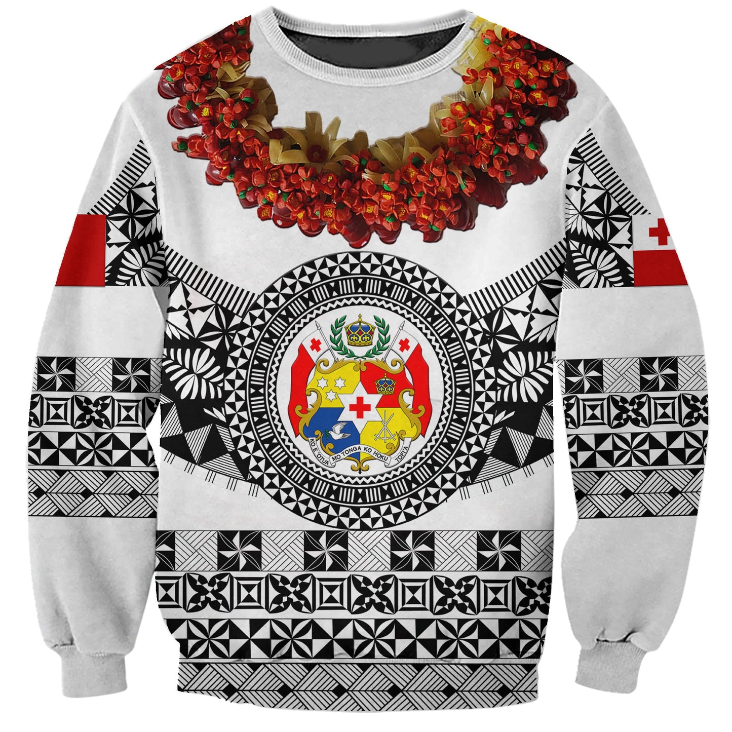 Custom Personalised Tonga Emancipation Day Sweatshirt Independence Day Fancy Kahoa Heilala Flower White Black