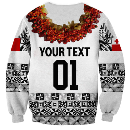 Custom Personalised Tonga Emancipation Day Sweatshirt Independence Day Fancy Kahoa Heilala Flower White Black