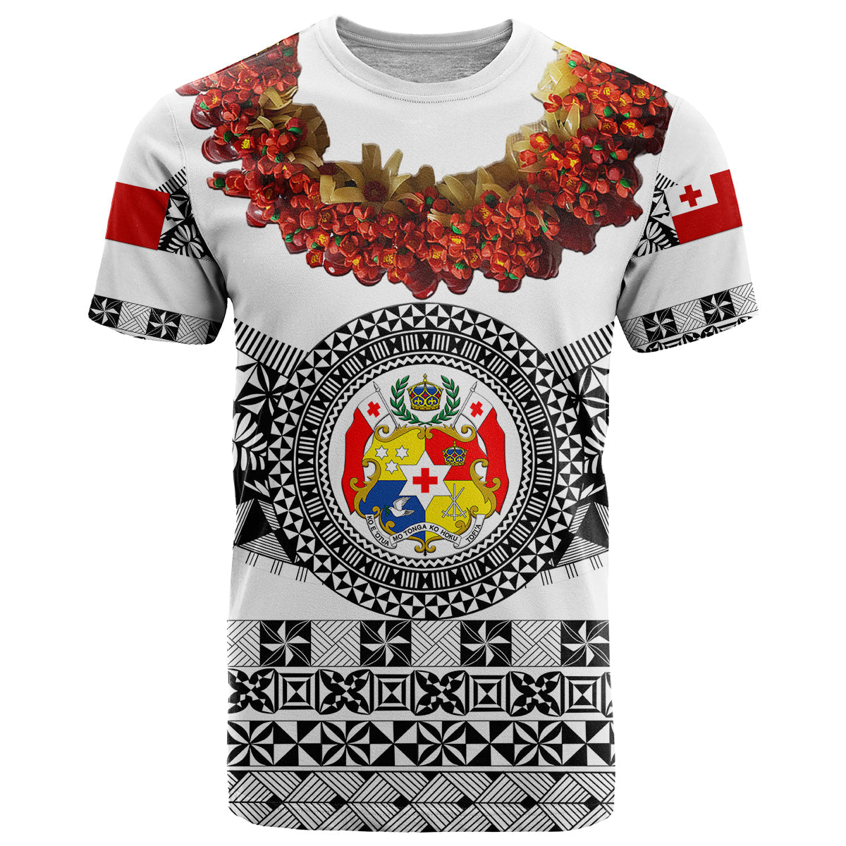 Custom Personalised Tonga Emancipation Day T Shirt Independence Day - Fancy Kahoa Heilala Flower - White Black