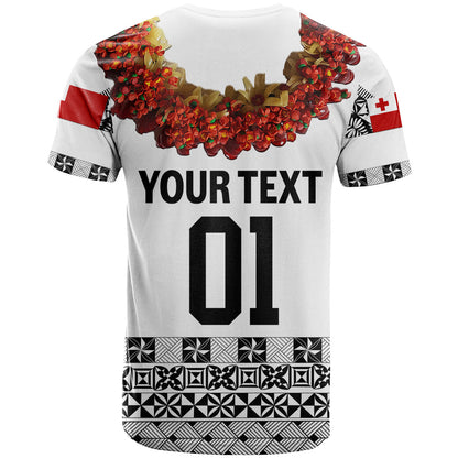 Custom Personalised Tonga Emancipation Day T Shirt Independence Day - Fancy Kahoa Heilala Flower - White Black