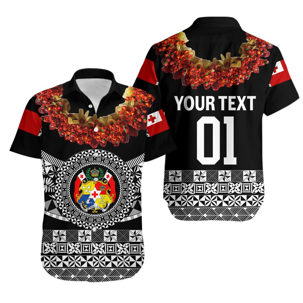 Custom Personalised Tonga Emancipation Day Hawaiian Shirt Independence Day - Fancy Kahoa Heilala Flower - Black