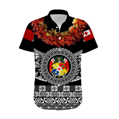 Custom Personalised Tonga Emancipation Day Hawaiian Shirt Independence Day - Fancy Kahoa Heilala Flower - Black