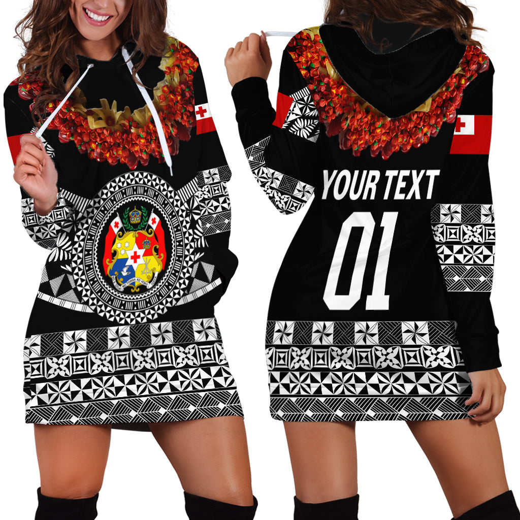Custom Personalised Tonga Emancipation Day Hoodie Dress Independence Day Fancy Kahoa Heilala Flower Black