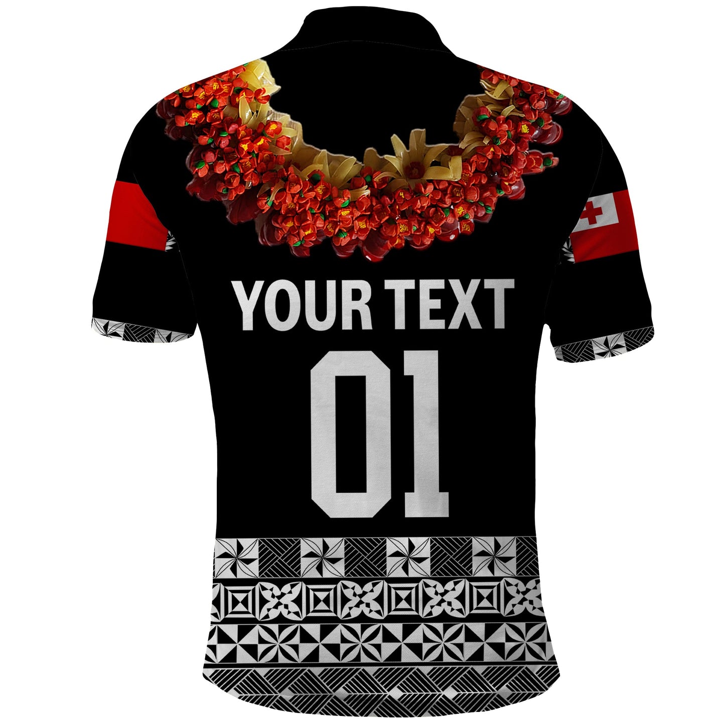 Custom Personalised Tonga Emancipation Day Polo Shirt Independence Day - Fancy Kahoa Heilala Flower - Black