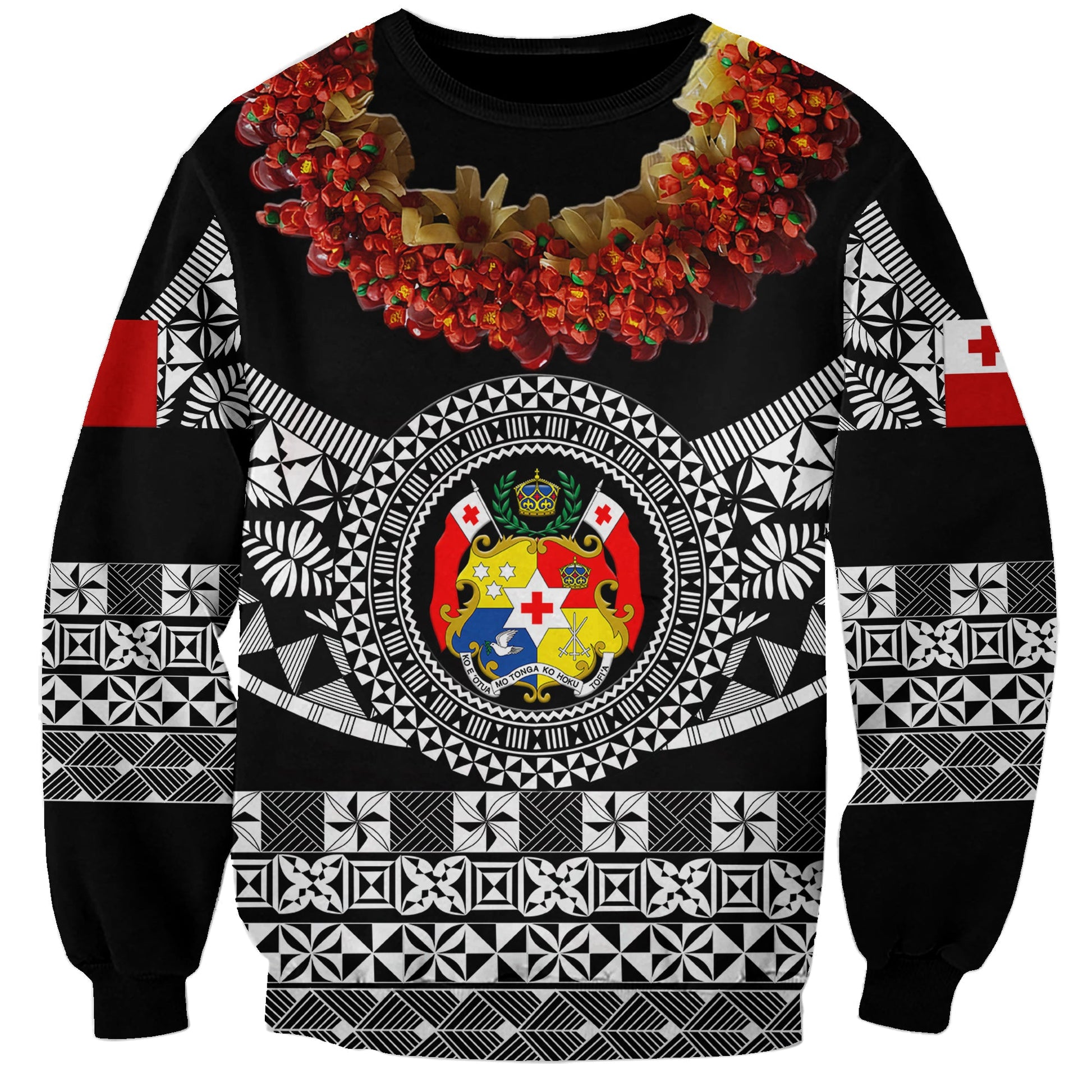 Custom Personalised Tonga Emancipation Day Sweatshirt Independence Day Fancy Kahoa Heilala Flower Black
