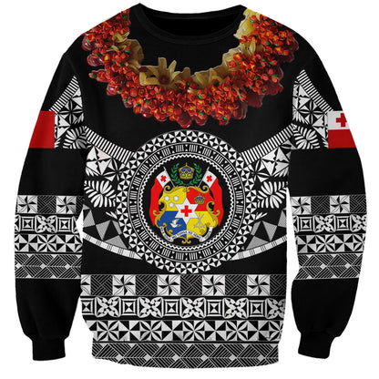 Custom Personalised Tonga Emancipation Day Sweatshirt Independence Day Fancy Kahoa Heilala Flower Black