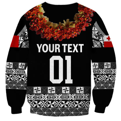 Custom Personalised Tonga Emancipation Day Sweatshirt Independence Day Fancy Kahoa Heilala Flower Black