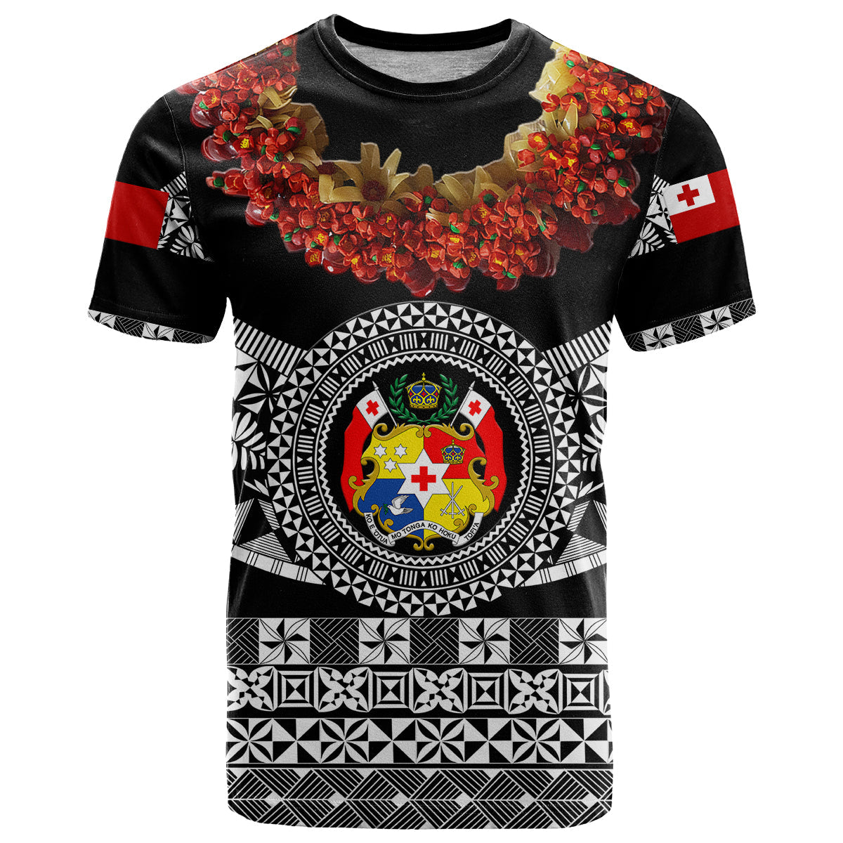 Custom Personalised Tonga Emancipation Day T Shirt Independence Day - Fancy Kahoa Heilala Flower - Black