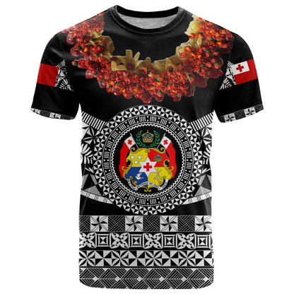 Custom Personalised Tonga Emancipation Day T Shirt Independence Day - Fancy Kahoa Heilala Flower - Black