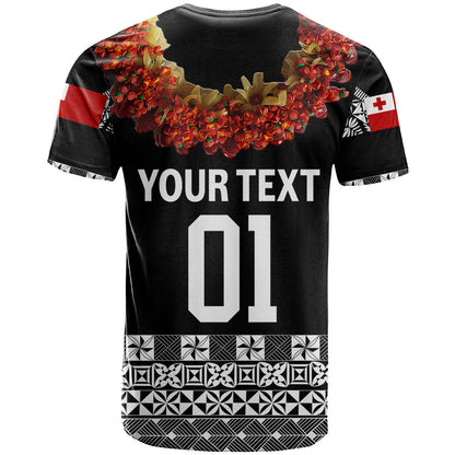 Custom Personalised Tonga Emancipation Day T Shirt Independence Day - Fancy Kahoa Heilala Flower - Black