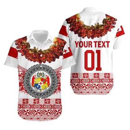 Custom Personalised Tonga Emancipation Day Hawaiian Shirt Independence Day - Fancy Kahoa Heilala Flower - White Red