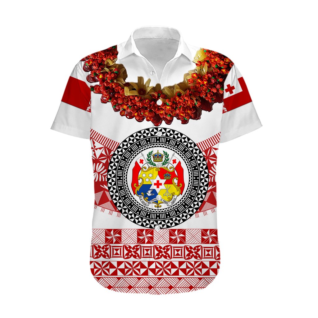 Custom Personalised Tonga Emancipation Day Hawaiian Shirt Independence Day - Fancy Kahoa Heilala Flower - White Red