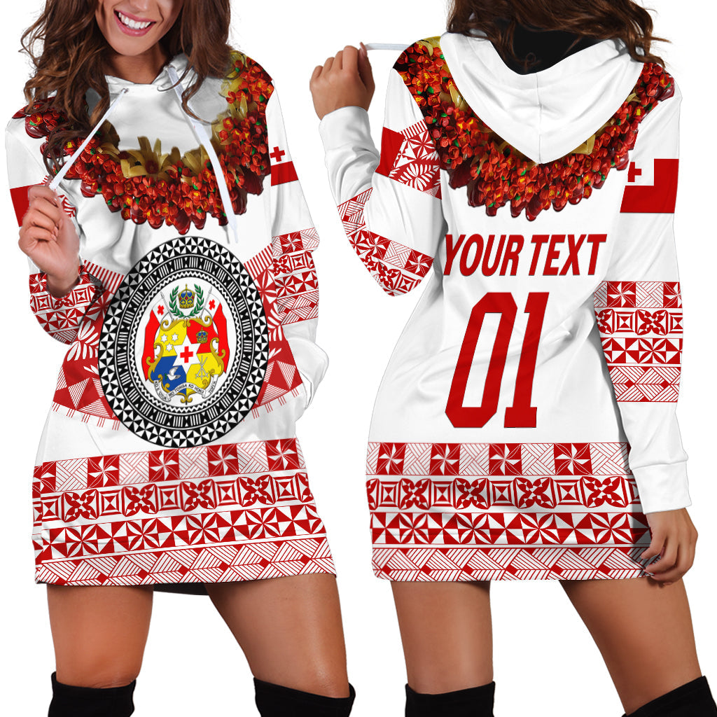 Custom Personalised Tonga Emancipation Day Hoodie Dress Independence Day Fancy Kahoa Heilala Flower White Red