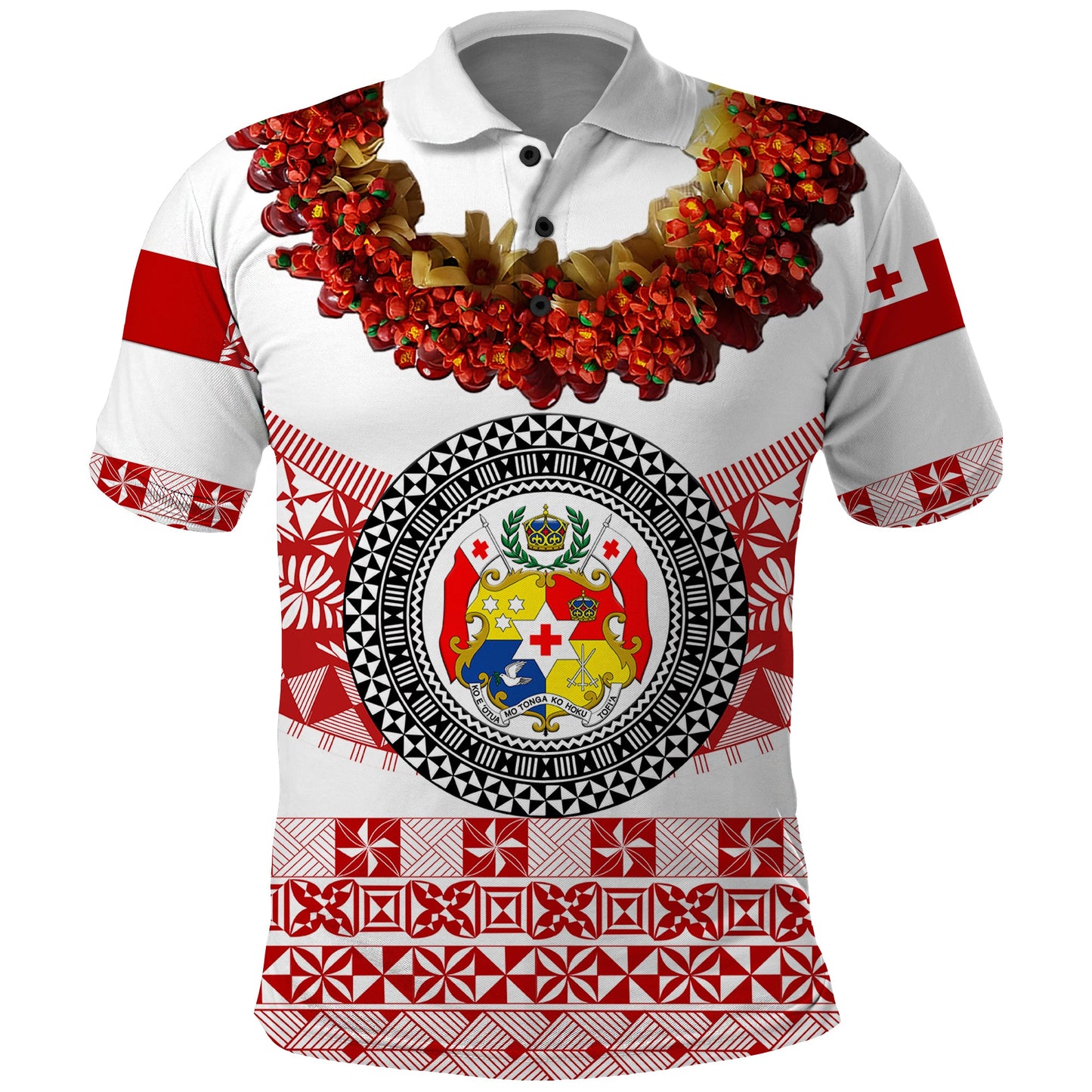 Custom Personalised Tonga Emancipation Day Polo Shirt Independence Day - Fancy Kahoa Heilala Flower - White Red