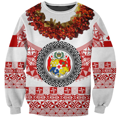 Custom Personalised Tonga Emancipation Day Sweatshirt Independence Day Fancy Kahoa Heilala Flower White Red