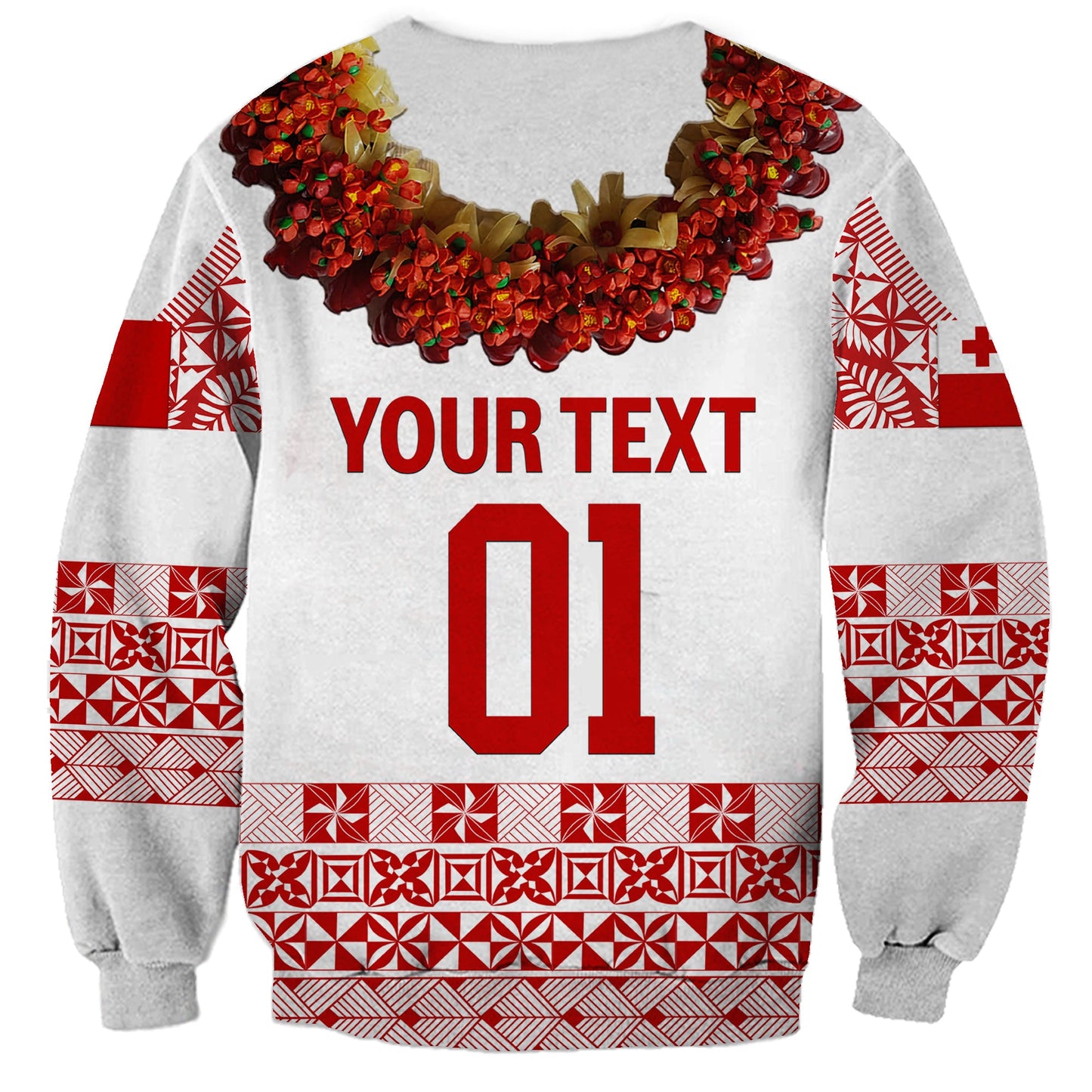 Custom Personalised Tonga Emancipation Day Sweatshirt Independence Day Fancy Kahoa Heilala Flower White Red