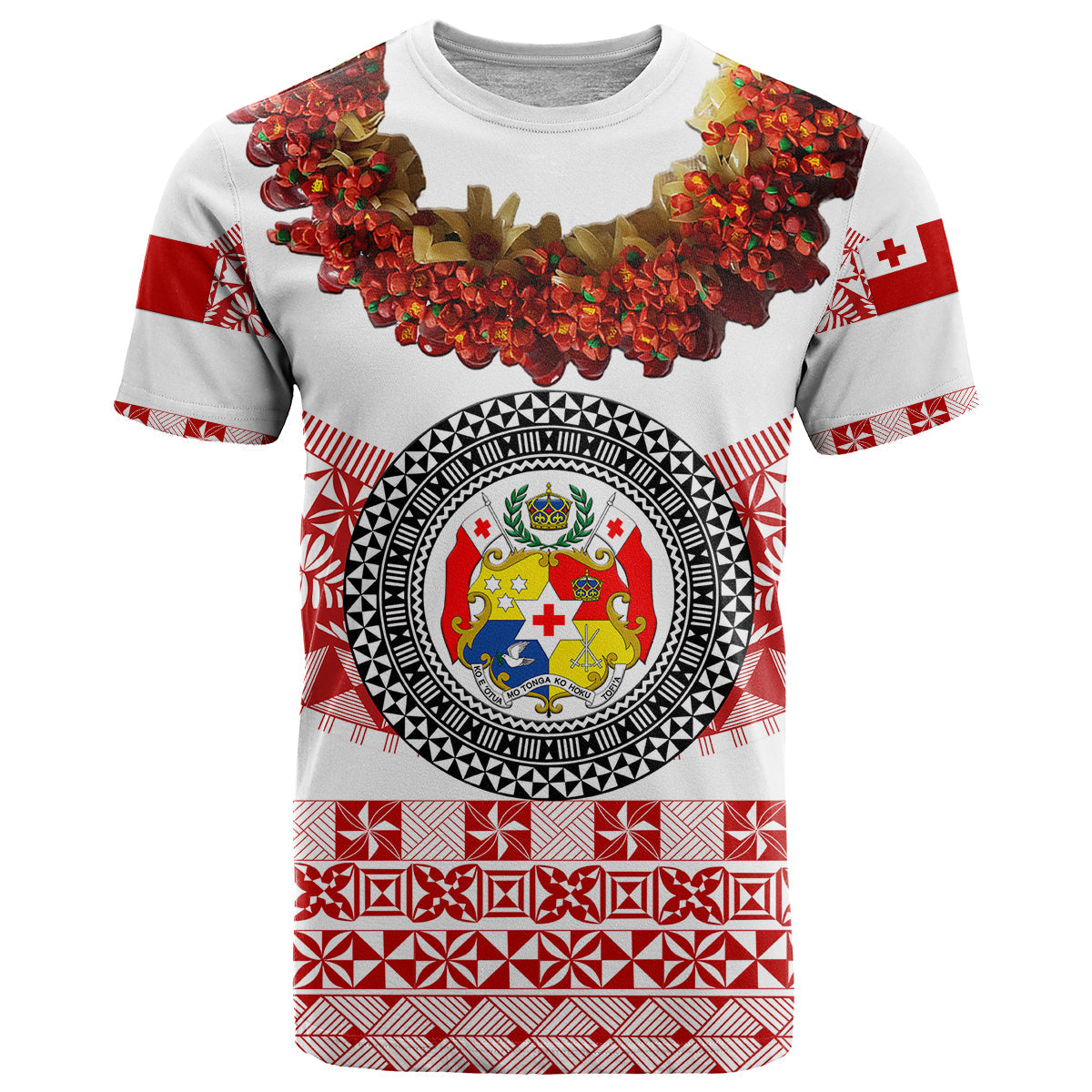 Custom Personalised Tonga Emancipation Day T Shirt Independence Day - Fancy Kahoa Heilala Flower - White Red