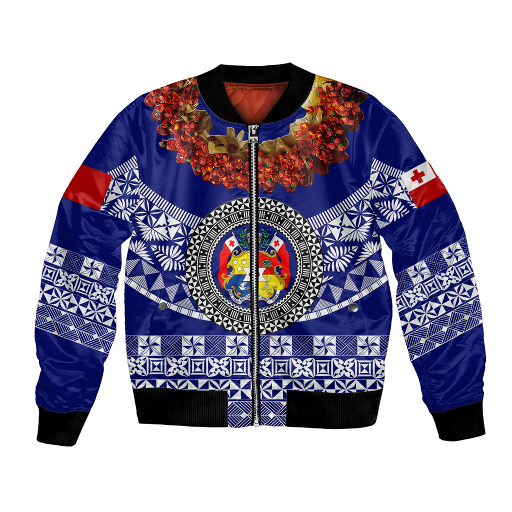 (Custom Personalised) Tonga Emancipation Day Bomber Jacket Independence Day Fancy Kahoa Heilala Flower Blue