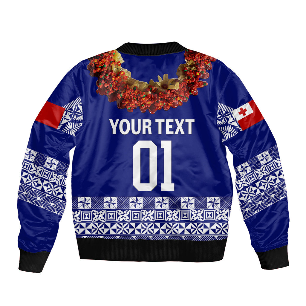 (Custom Personalised) Tonga Emancipation Day Bomber Jacket Independence Day Fancy Kahoa Heilala Flower Blue