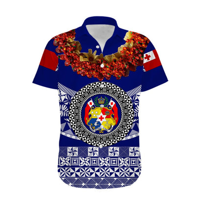 Custom Personalised Tonga Emancipation Day Hawaiian Shirt Independence Day - Fancy Kahoa Heilala Flower - Blue