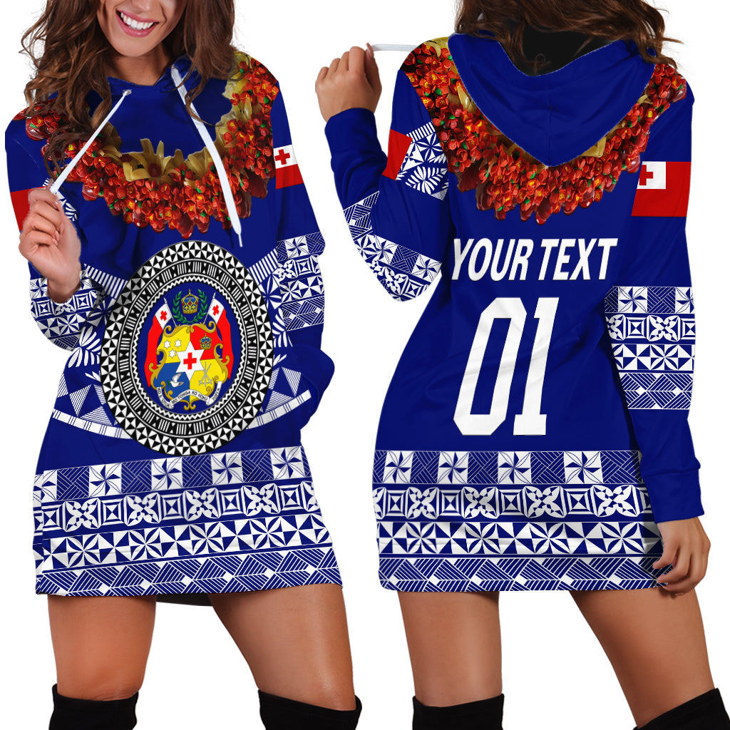 Custom Personalised Tonga Emancipation Day Hoodie Dress Independence Day Fancy Kahoa Heilala Flower Blue