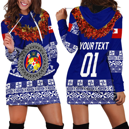 Custom Personalised Tonga Emancipation Day Hoodie Dress Independence Day Fancy Kahoa Heilala Flower Blue