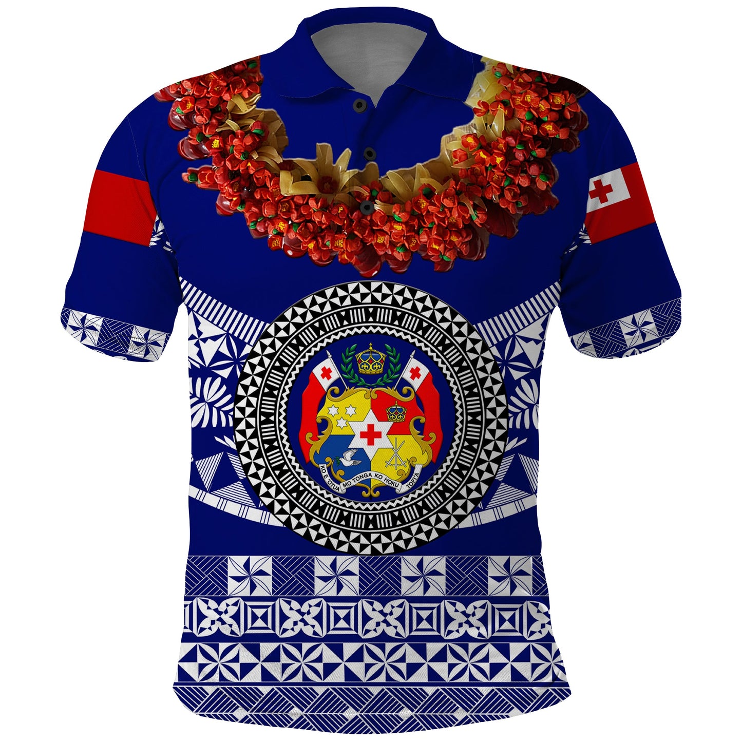 Custom Personalised Tonga Emancipation Day Polo Shirt Independence Day - Fancy Kahoa Heilala Flower - Blue