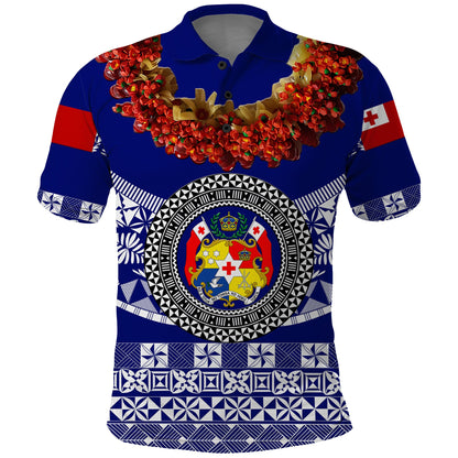 Custom Personalised Tonga Emancipation Day Polo Shirt Independence Day - Fancy Kahoa Heilala Flower - Blue