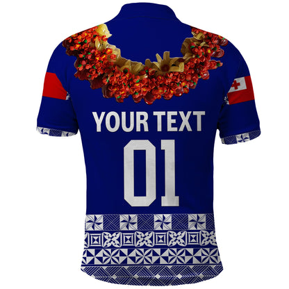 Custom Personalised Tonga Emancipation Day Polo Shirt Independence Day - Fancy Kahoa Heilala Flower - Blue