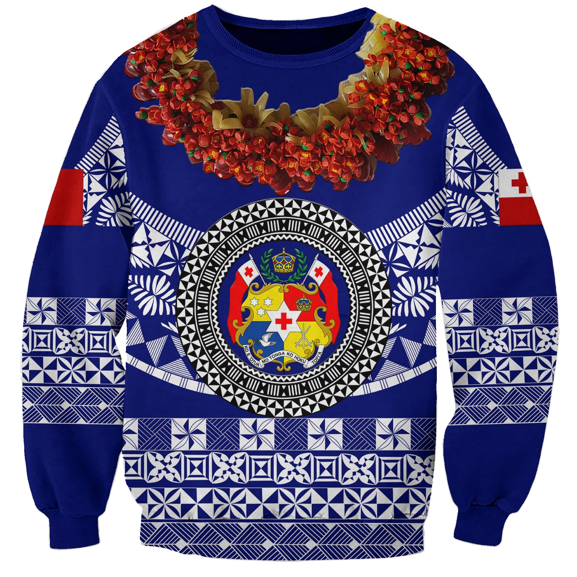 Custom Personalised Tonga Emancipation Day Sweatshirt Independence Day Fancy Kahoa Heilala Flower Blue