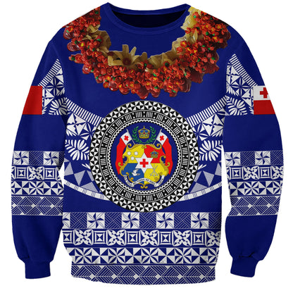 Custom Personalised Tonga Emancipation Day Sweatshirt Independence Day Fancy Kahoa Heilala Flower Blue