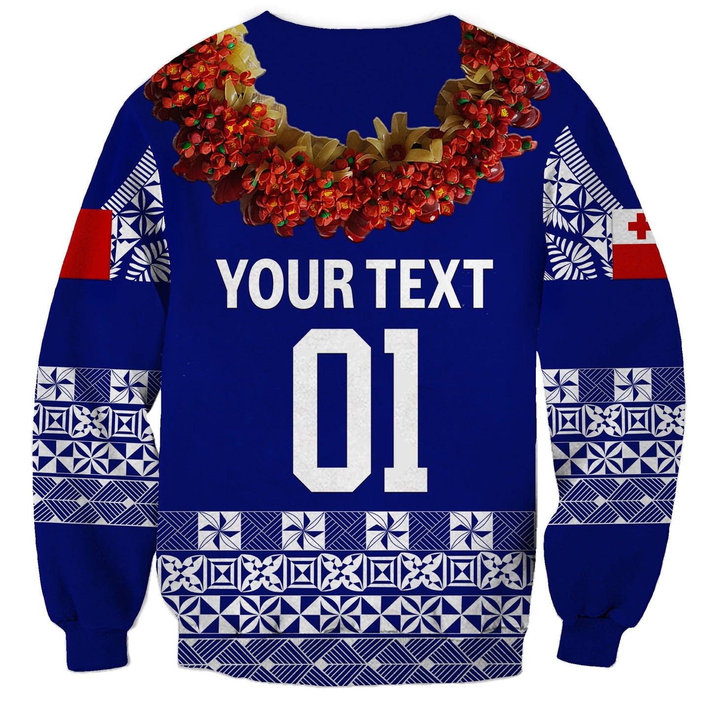 Custom Personalised Tonga Emancipation Day Sweatshirt Independence Day Fancy Kahoa Heilala Flower Blue