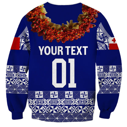 Custom Personalised Tonga Emancipation Day Sweatshirt Independence Day Fancy Kahoa Heilala Flower Blue