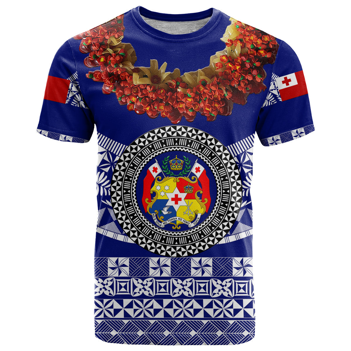Tonga Emancipation Day T Shirt Independence Day - Fancy Kahoa Heilala Flower - Blue