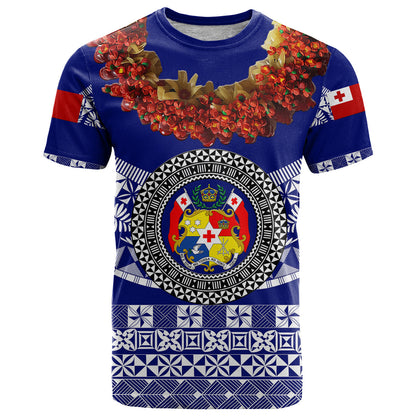 Tonga Emancipation Day T Shirt Independence Day - Fancy Kahoa Heilala Flower - Blue