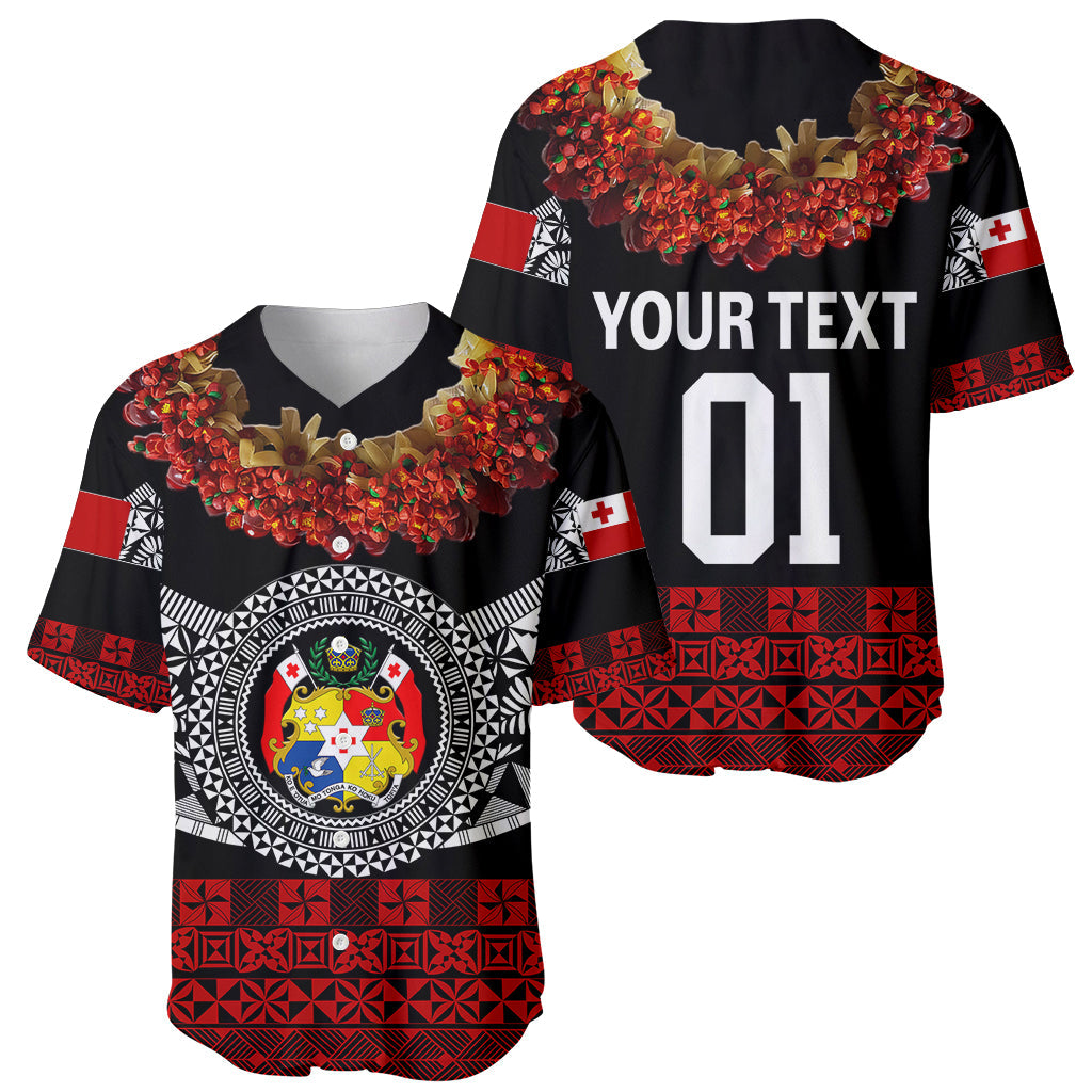 (Custom Personalised) Tonga Emancipation Day Baseball Jersey Independence Day Fancy Kahoa Heilala Flower Black Red
