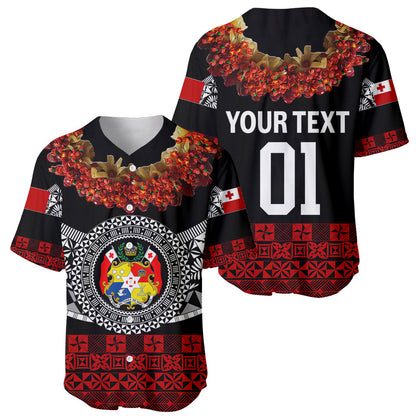 (Custom Personalised) Tonga Emancipation Day Baseball Jersey Independence Day Fancy Kahoa Heilala Flower Black Red