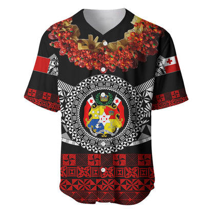 (Custom Personalised) Tonga Emancipation Day Baseball Jersey Independence Day Fancy Kahoa Heilala Flower Black Red