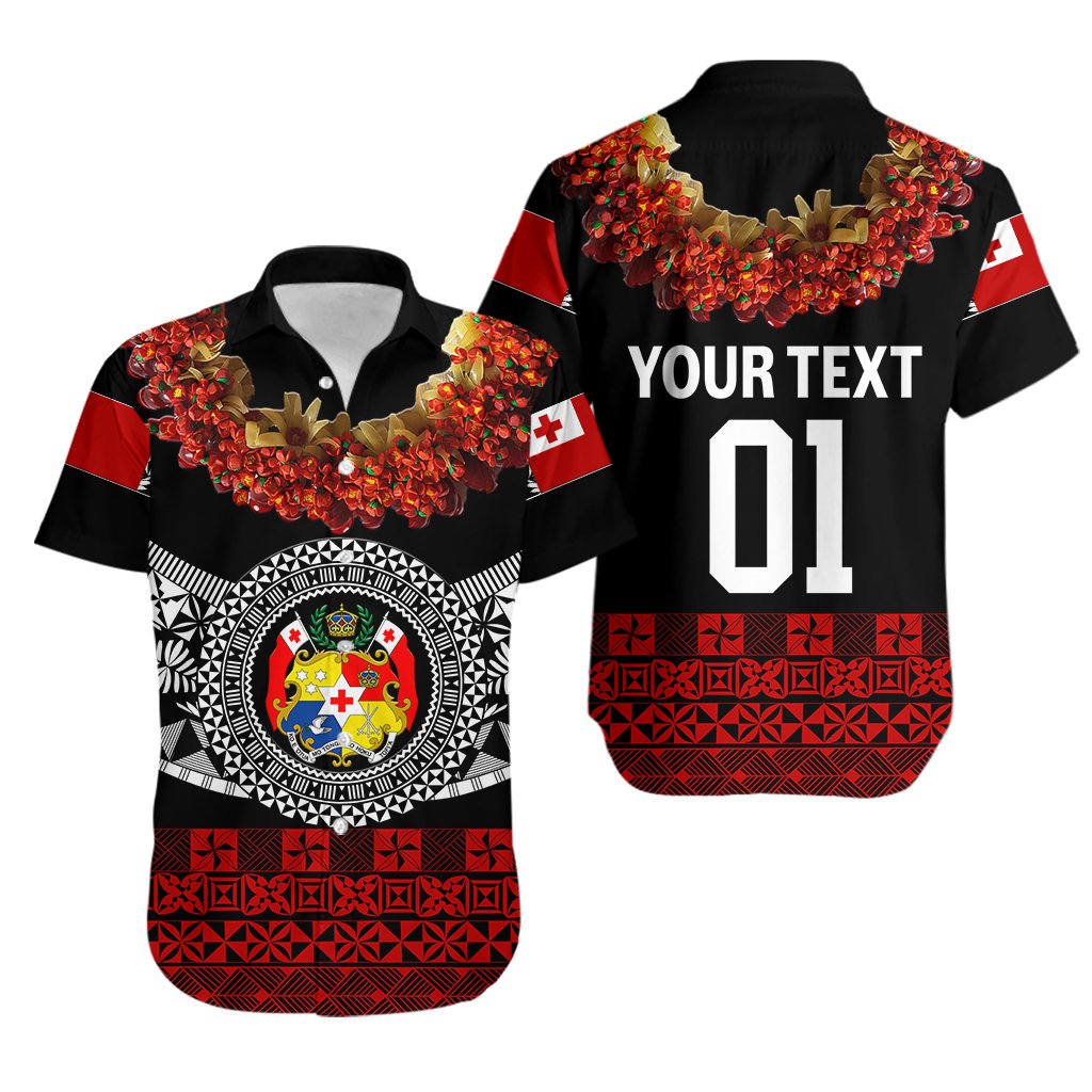 Custom Personalised Tonga Emancipation Day Hawaiian Shirt Independence Day - Fancy Kahoa Heilala Flower - Black Red