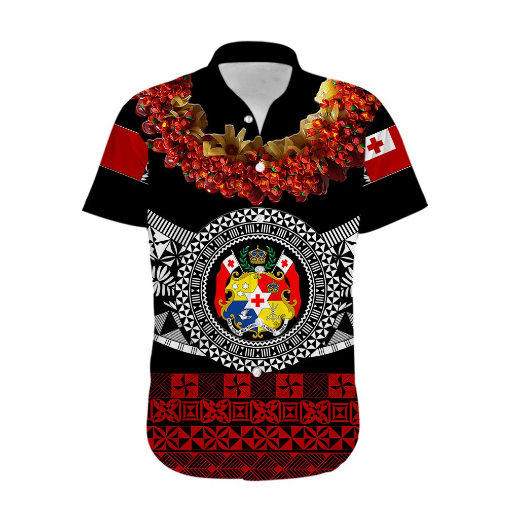 Custom Personalised Tonga Emancipation Day Hawaiian Shirt Independence Day - Fancy Kahoa Heilala Flower - Black Red