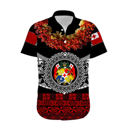Custom Personalised Tonga Emancipation Day Hawaiian Shirt Independence Day - Fancy Kahoa Heilala Flower - Black Red